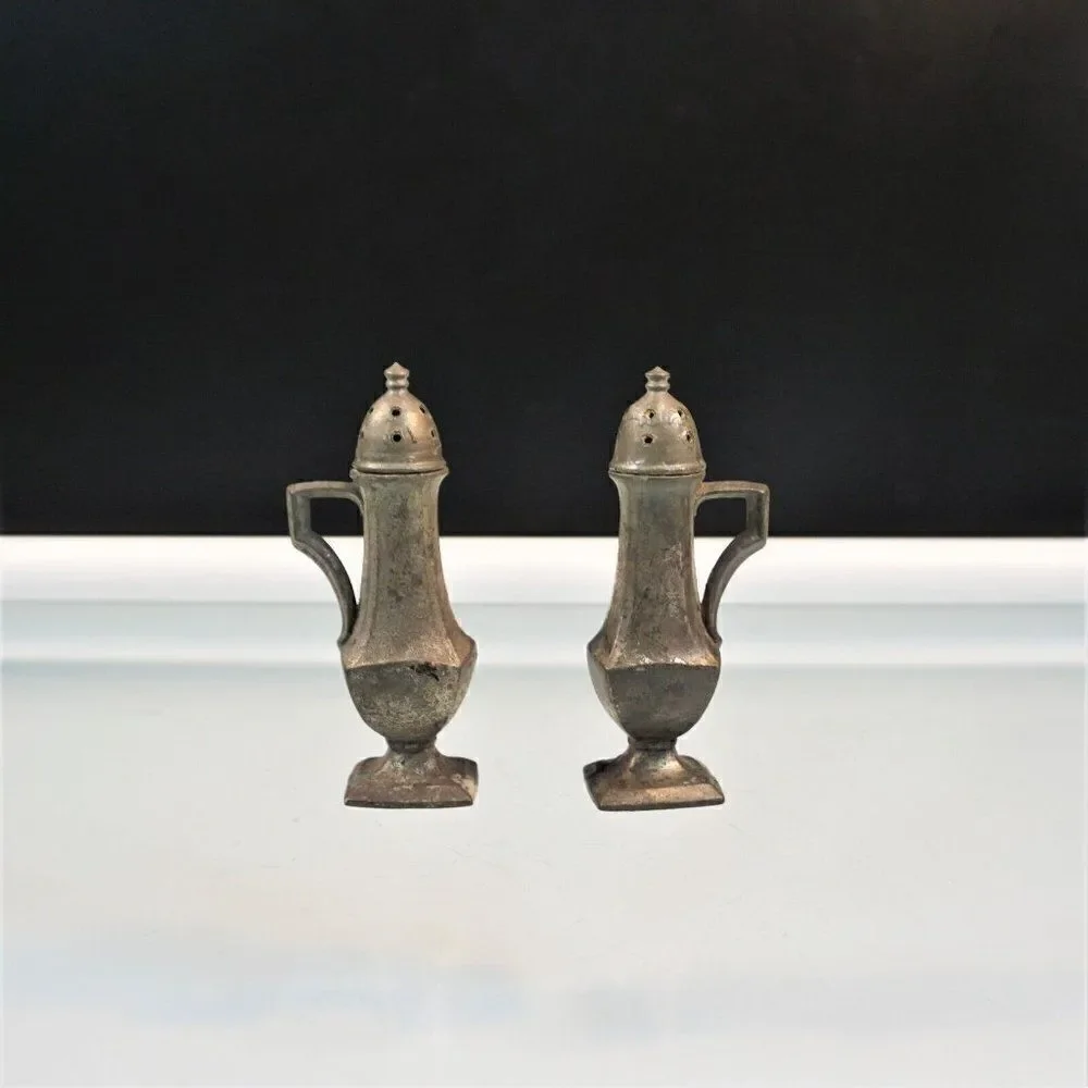 Antique 1890s Art Deco Salt And Pepper Shakers ACME 107 Pewter
